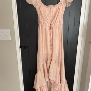 Elegant Peach Ruffle Maxi Dress